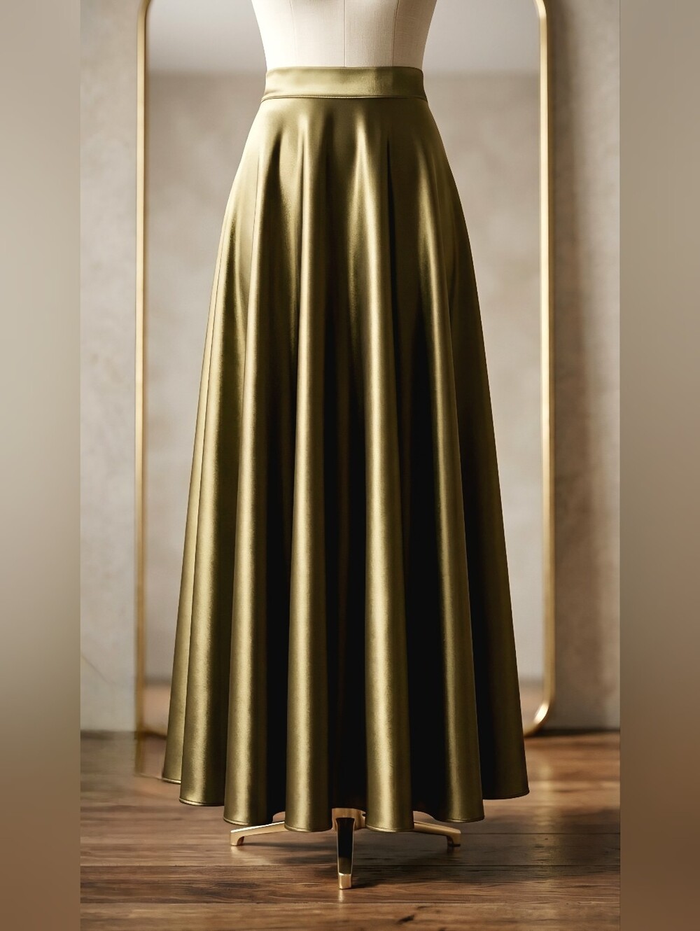 Olive Satin Maxi Skirt - Women